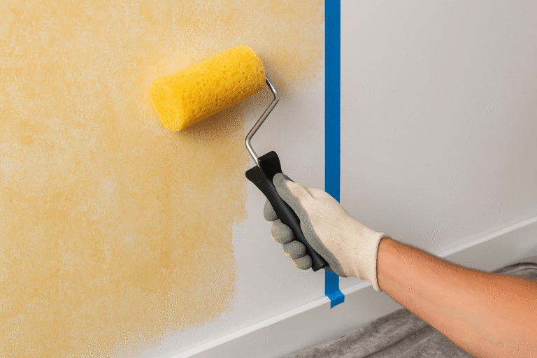 man painting with sponge roller